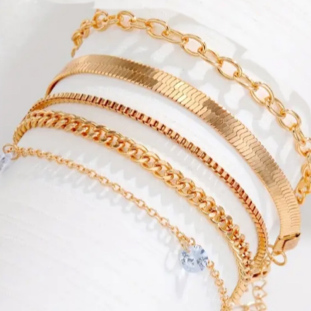 Crystal Gold Toned Chain Layered Bracelet Set - Picture 2 of 2